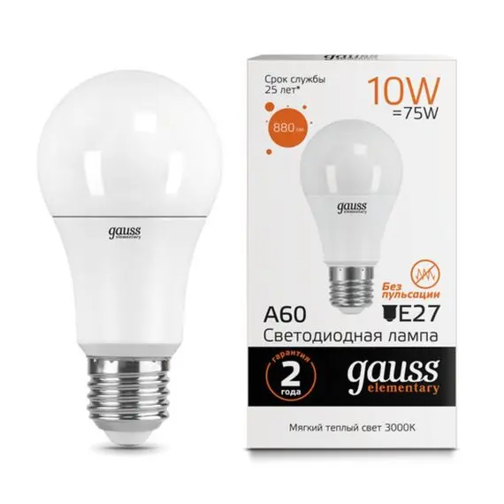 Светодиодная лампа Gauss A60 10W 880Lm 3000K E27 23210