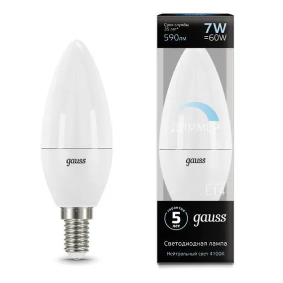Светодиодная лампа Gauss Свеча 7W 590Lm 4100K E14 103101207-D