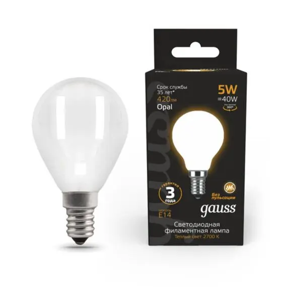 Светодиодная лампа Gauss Шар 5W 420Lm 2700K E14 105201105
