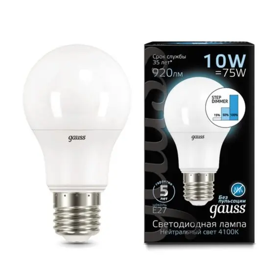 Светодиодная лампа Gauss A60 10W 920Lm 4100K E27 102502210-S