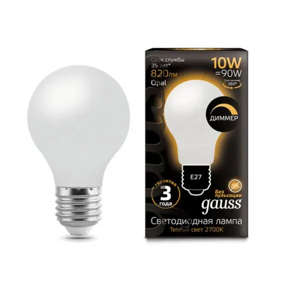 Светодиодная филаментная лампа Gauss A60 10W 820Lm 2700K E27 102202110-D