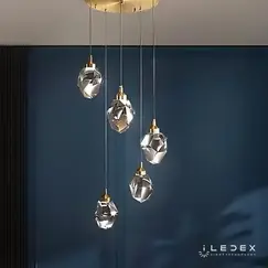 Подвесной светильник iLedex OXYGEN 9701P/5R BRASS&CLEAR