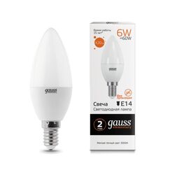 Светодиодная лампа Gauss Свеча 6W 420Lm 3000K E14 33116