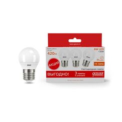 Комплект светодиодных ламп (3шт) Gauss ELEMENTARY GLOBE Шар 6W 420lm 3000K E27 53216T
