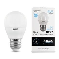 Светодиодная лампа Gauss Шар 6W 470Lm 6500K E27 53236