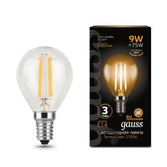 Светодиодная лампа Gauss Шар 9W 680Lm 2700K E14 105801109