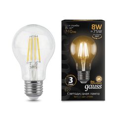 Светодиодная филаментная лампа Gauss A60 8W 740Lm 2700K E27 102802108