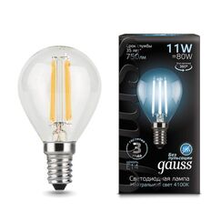 Светодиодная филаментная лампа Gauss Шар 11W 750Lm 4100K E14 105801211