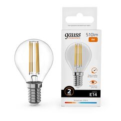 Светодиодная филаментная лампа Gauss FILAMENT ELEMENTARY Шар 8W 510Lm 2700K E14 52118