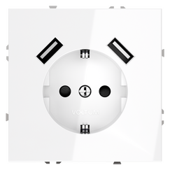 Розетка встраиваемая VOLTUM S70 с заземлением и защитными шторками, 16А, с USB, A+A, (белый глянцевы