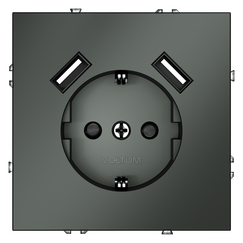 Розетка встраиваемая VOLTUM S70 с заземлением и защитными шторками, 16А, с USB, A+A, (титан)