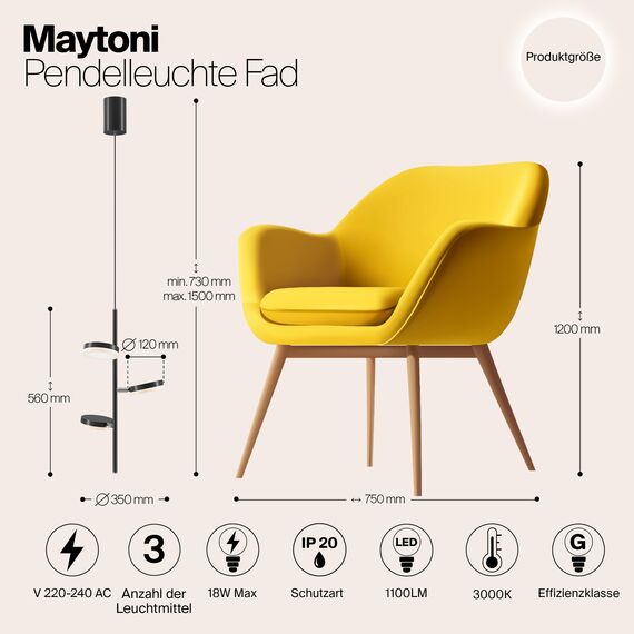 Подвесной светильник Maytoni MOD070PL-L18B3K, изображение 4
