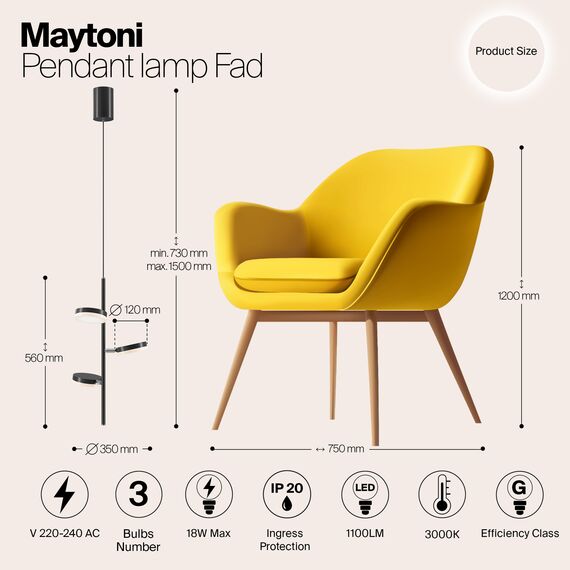 Подвесной светильник Maytoni MOD070PL-L18B3K, изображение 7