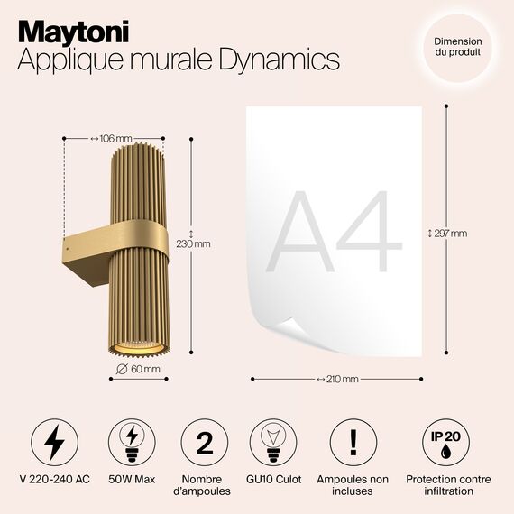 Настенный светильник (бра) Maytoni MOD326WL-02MG, изображение 6