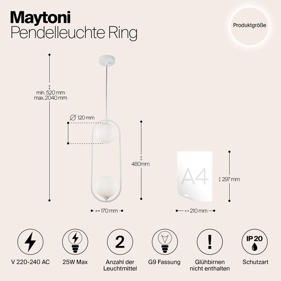 Подвесной светильник Maytoni MOD013PL-02W, изображение 5