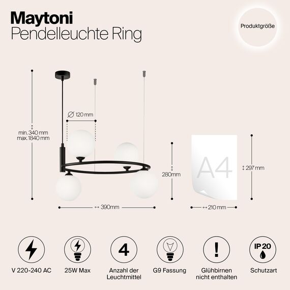 Подвесной светильник Maytoni MOD013PL-04B, изображение 5