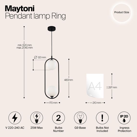 Подвесной светильник Maytoni MOD013PL-02B, изображение 3