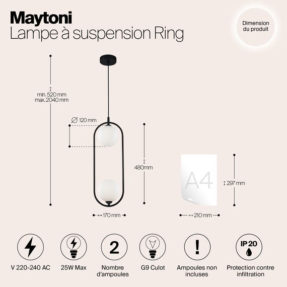 Подвесной светильник Maytoni MOD013PL-02B, изображение 4