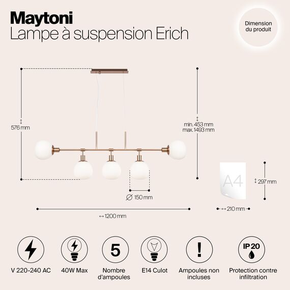 Подвесной светильник Maytoni MOD221-PL-05-G, изображение 5