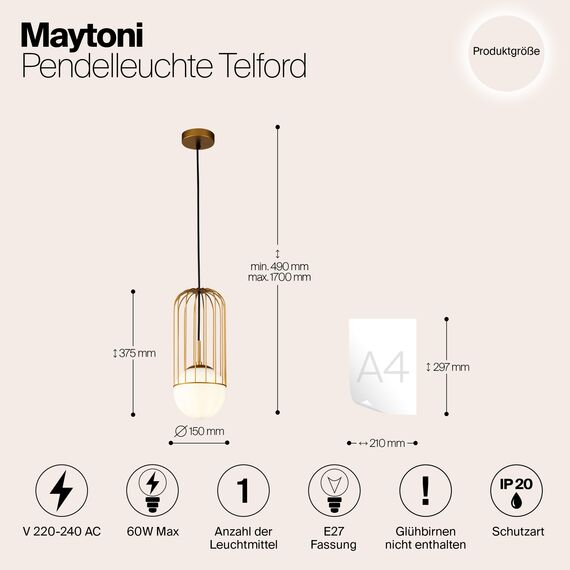 Подвесной светильник Maytoni P362PL-01G, изображение 10