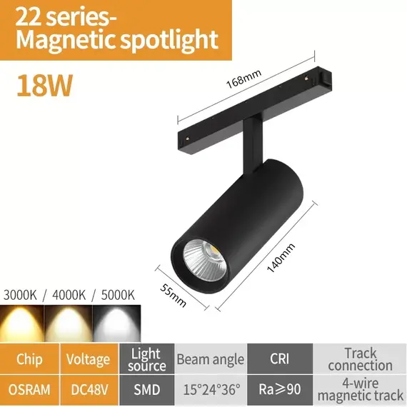 Поворотный магнитный трековый светильник iLEDEX TECHNICAL VISION 4822-006-D55-18W-38DG-3000K-BK, изображение 9