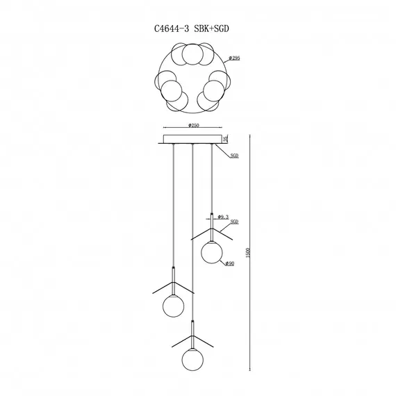 Светильник подвесной iLedex Savage C4644-3 MBK+SGD, изображение 2