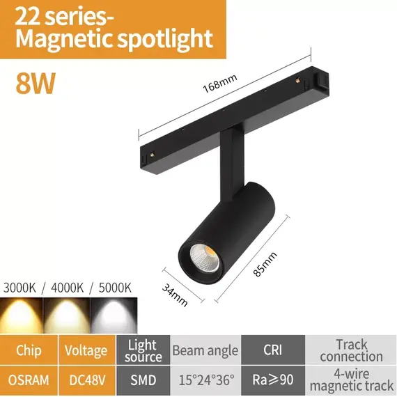 Поворотный магнитный трековый светильник iLEDEX TECHNICAL VISION SMART 4822-005-D34-8W-40DG-BK, изображение 9