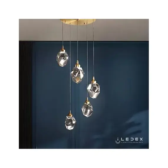 Подвесной светильник iLedex OXYGEN 9701P/5R BRASS&CLEAR