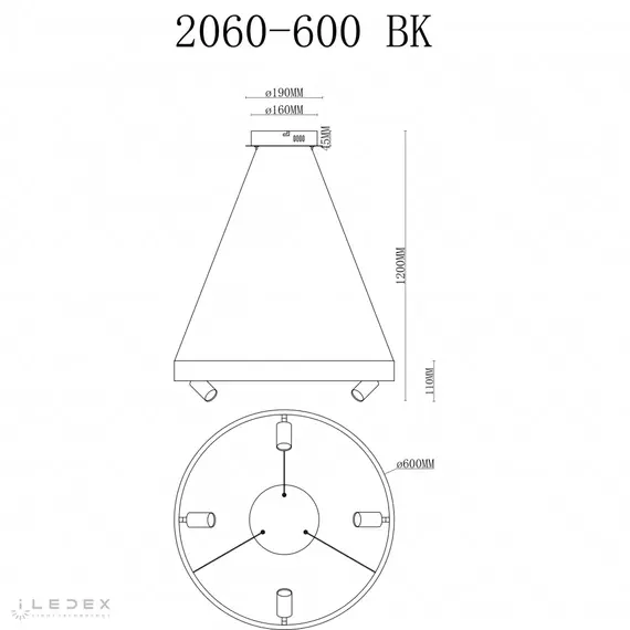 Светильник подвесной iLedex Vision 2060-D600 BK, изображение 2