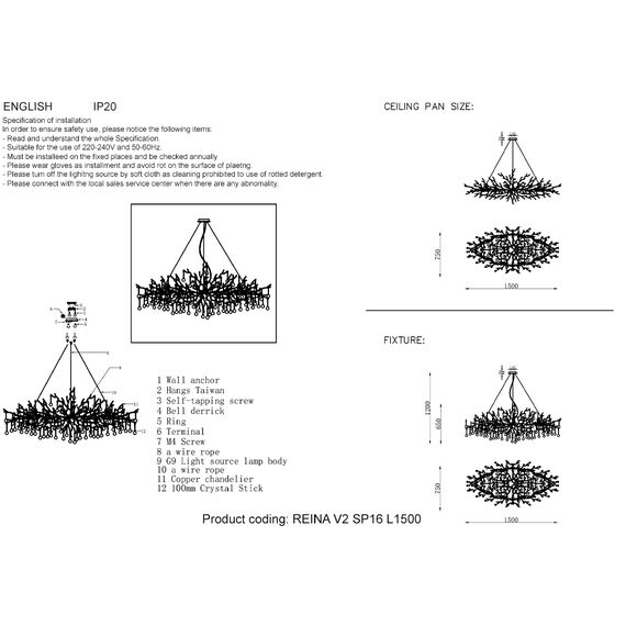 Люстра Crystal Lux REINA V2 SP16 L1500 GOLD PEARL, изображение 2