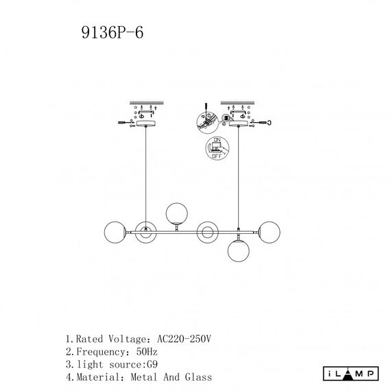 Подвесной светильник iLamp GOLDEN 9136P/6 GOLD&WHITE, изображение 3