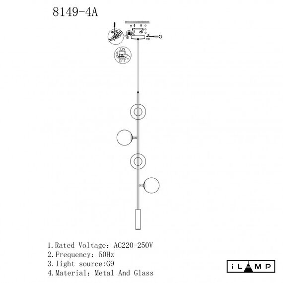 Подвесной светильник iLamp ARTIS 8149P/4B BLACK&SMOKY, изображение 3