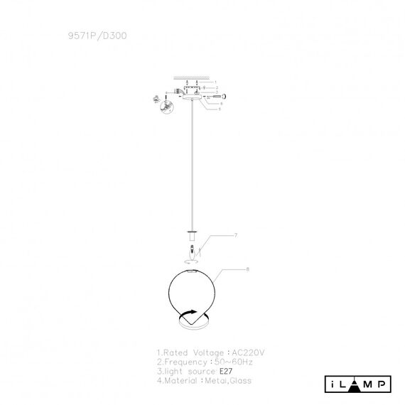 Подвесной светильник iLamp CENTO 9571P/1-D300 BRASS&WHITE, изображение 2