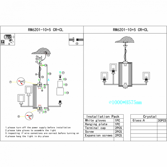 Светильник подвесной iLamp King RM6201-10+5 CR+CL, изображение 3