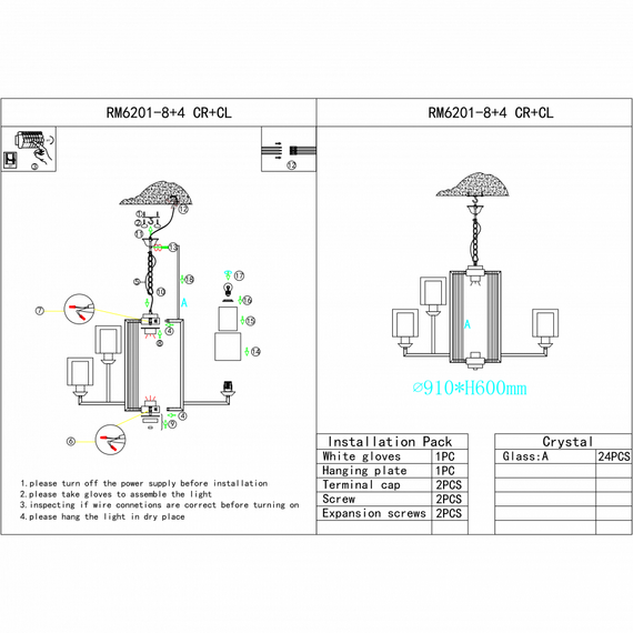 Светильник подвесной iLamp King RM6201-8+4 CR+CL, изображение 3