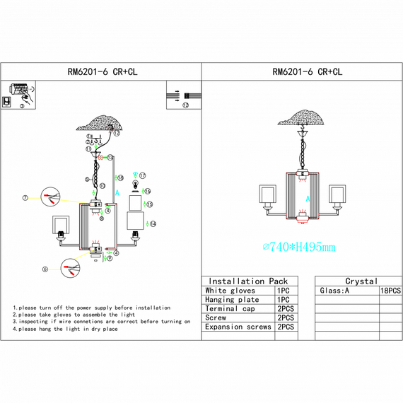 Светильник подвесной iLamp King RM6201-6 CR+CL, изображение 2