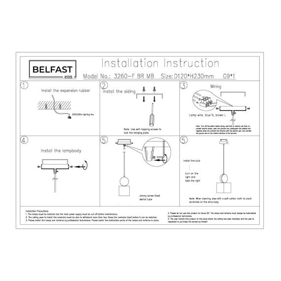 Подвесной светильник Belfast Ravenhill 3260-F BR MB Латунь / Камень, изображение 7