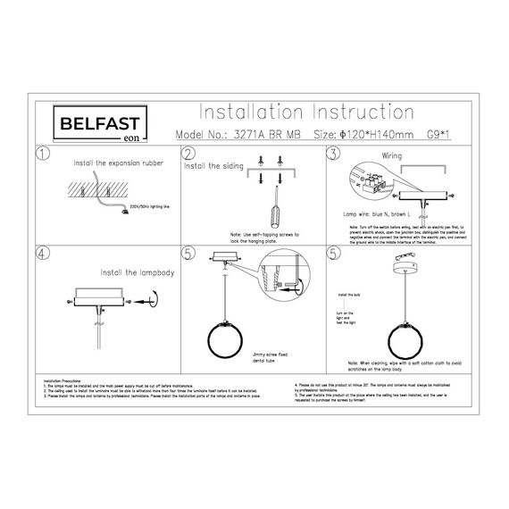 Подвесной светильник Belfast Ravenhill 3271A BR MB Латунь / Камень, изображение 7