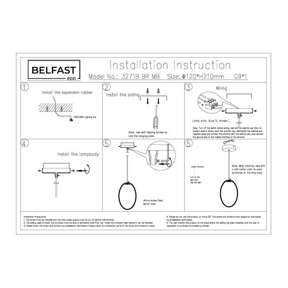Подвесной светильник Belfast Ravenhill 3271B BR MB Латунь / Камень, изображение 7