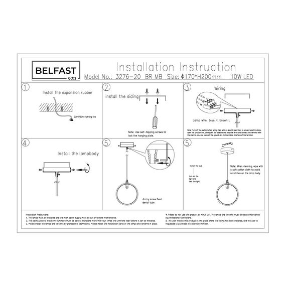 Подвесной светильник Belfast Ravenhill 3276-20 BR MB Латунь / Камень, изображение 7