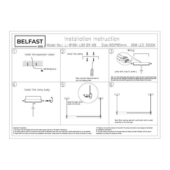 Подвесной светильник Belfast Ravenhill L-8199-L90 BR MB Латунь / Камень, изображение 7