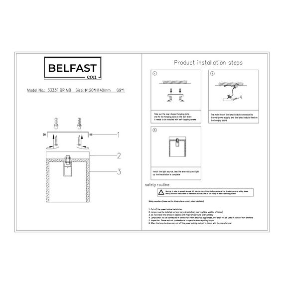 Потолочный светильник Belfast Ravenhill 3333F BR MB Латунь / Камень, изображение 7