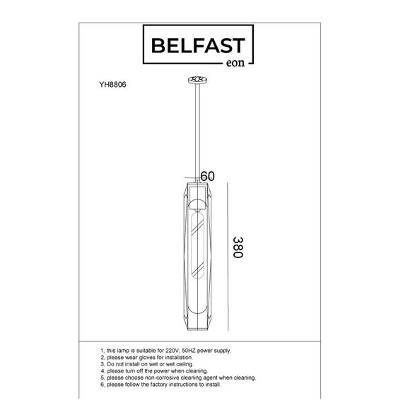 Светильник подвесной Belfast Gibson 6133-1 BR CL Латунь / Стекло / Прозрачный, изображение 6