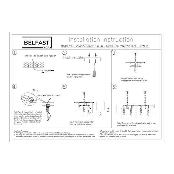 Люстра подвесная Belfast Erskine 22352 / 1000 / 12 GL CL Золотой / Стекло, изображение 6