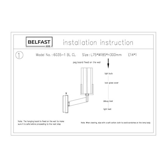 Настенный светильник Belfast Malone 6035-1 BL CL Черный / Стекло, изображение 7