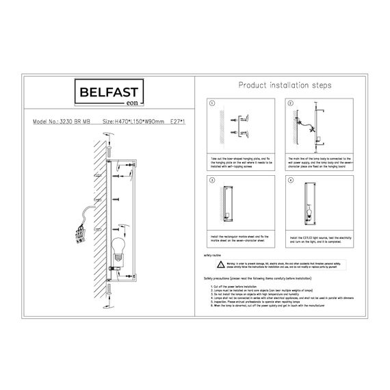 Настенный светильник Belfast Ravenhill 3230 BR MB Латунь / Камень, изображение 7