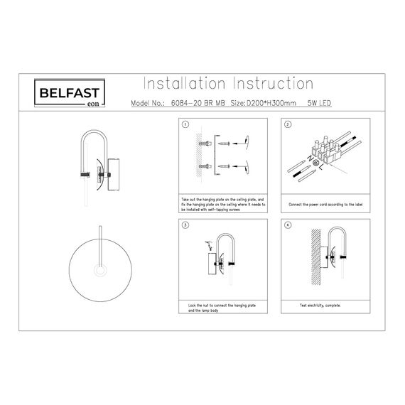 Настенный светильник Belfast Ravenhill 6084-20 BL MB Латунь / Камень, изображение 7