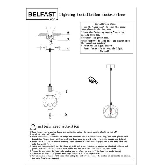 Подвесной светильник Belfast Clifton D3315-1 GL GR Серый, изображение 7