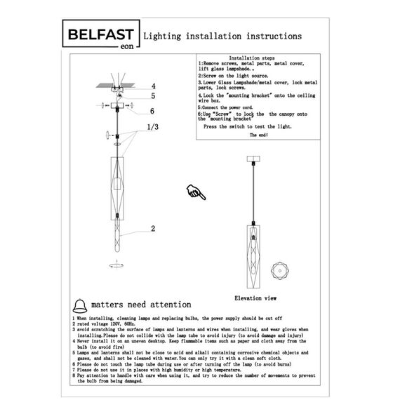 Подвесной светильник Belfast Howard D3312-1 GL CA Янтарный, изображение 6