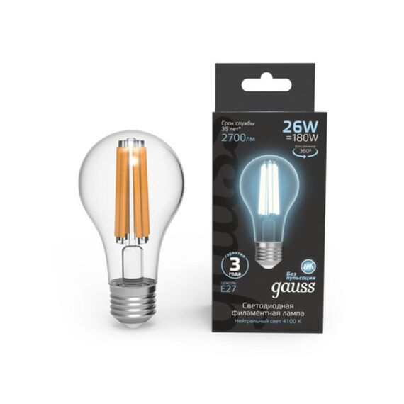 Светодиодная филаментная лампа Gauss FILAMENT A70 26W 2700Lm 4100K E27 102902226